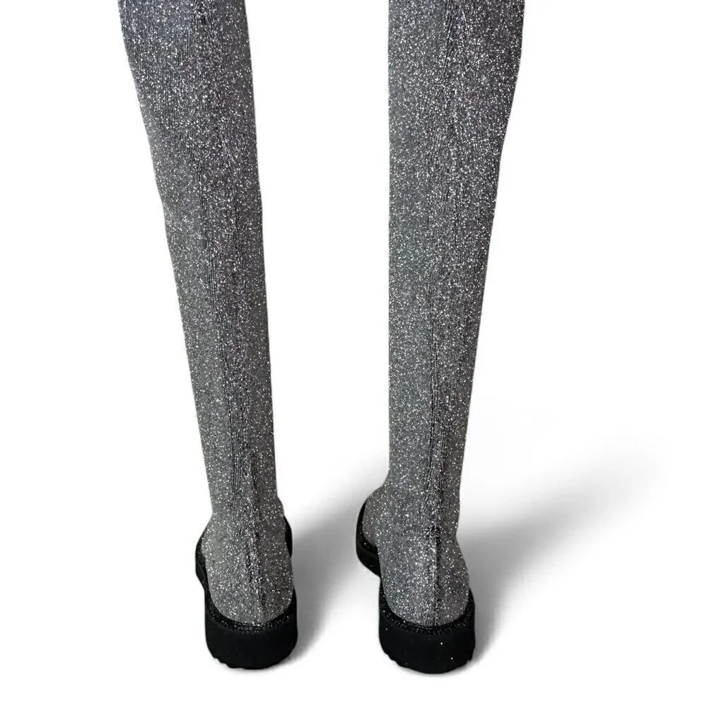 Giuseppe Zanotti Women's Silver Glitter Over-the-Knee Flat Boots Sz 37.5 NWOT